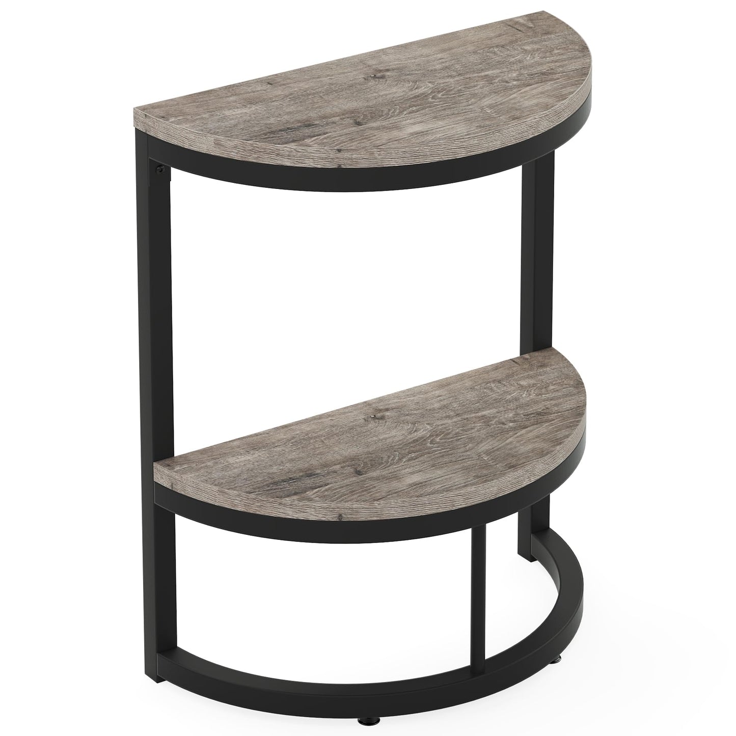 Tribesigns 2-Tier End Table Semi Circle, Small Half Round Side Table with Storage Shelf, Wood Accent Table Slim C Table for Sofa Couch, Living Room, Bedroom, Easy Assembly, Rustic Grey & Black