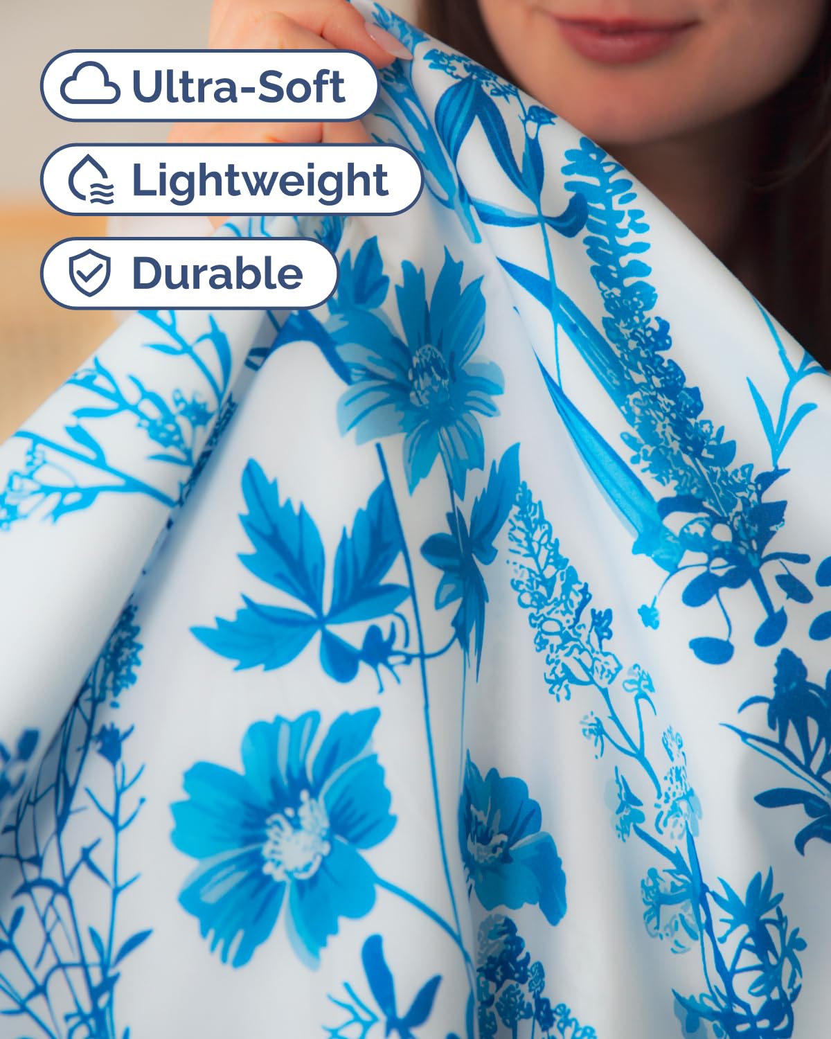 Floral Sheets - White & Blue Bed Sheet Set - 1 Flat, 1 Fitted & 2 Pillowcases w/ Deep Pockets - Comfy, Cozy, Wrinkle & Fade Free - Boho Botanical Bedding - Soft, Breathable & Cooling - King Size Set