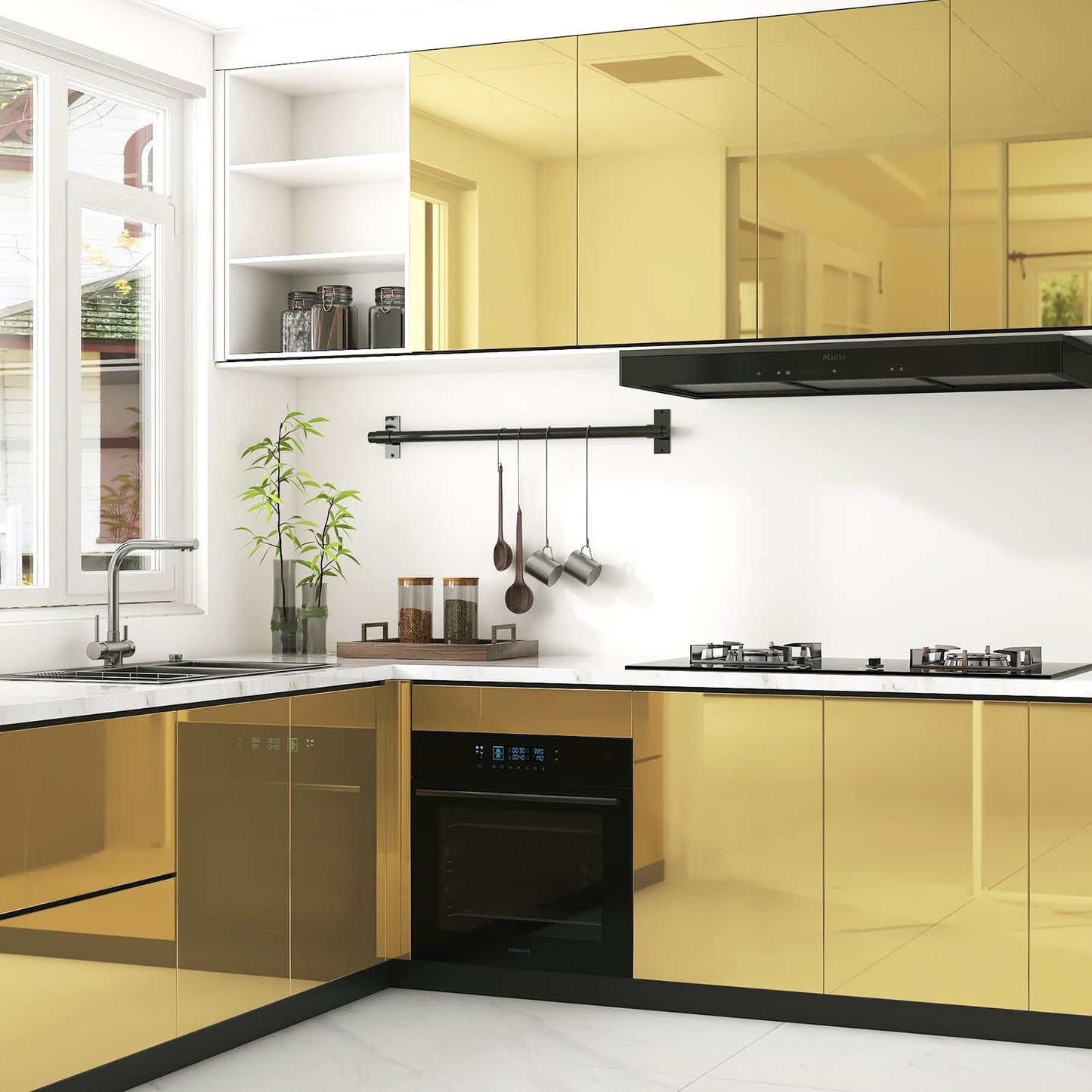 WESTICK Glossy Gold Contact Paper for DIY Project Flexible Gold Permanent Vinyl Wallpaper Self Adhesive Golden Cricut Vinyl Mirror Stickers for Home Decor Countertops Cabinets Walls 15.8" x 80"