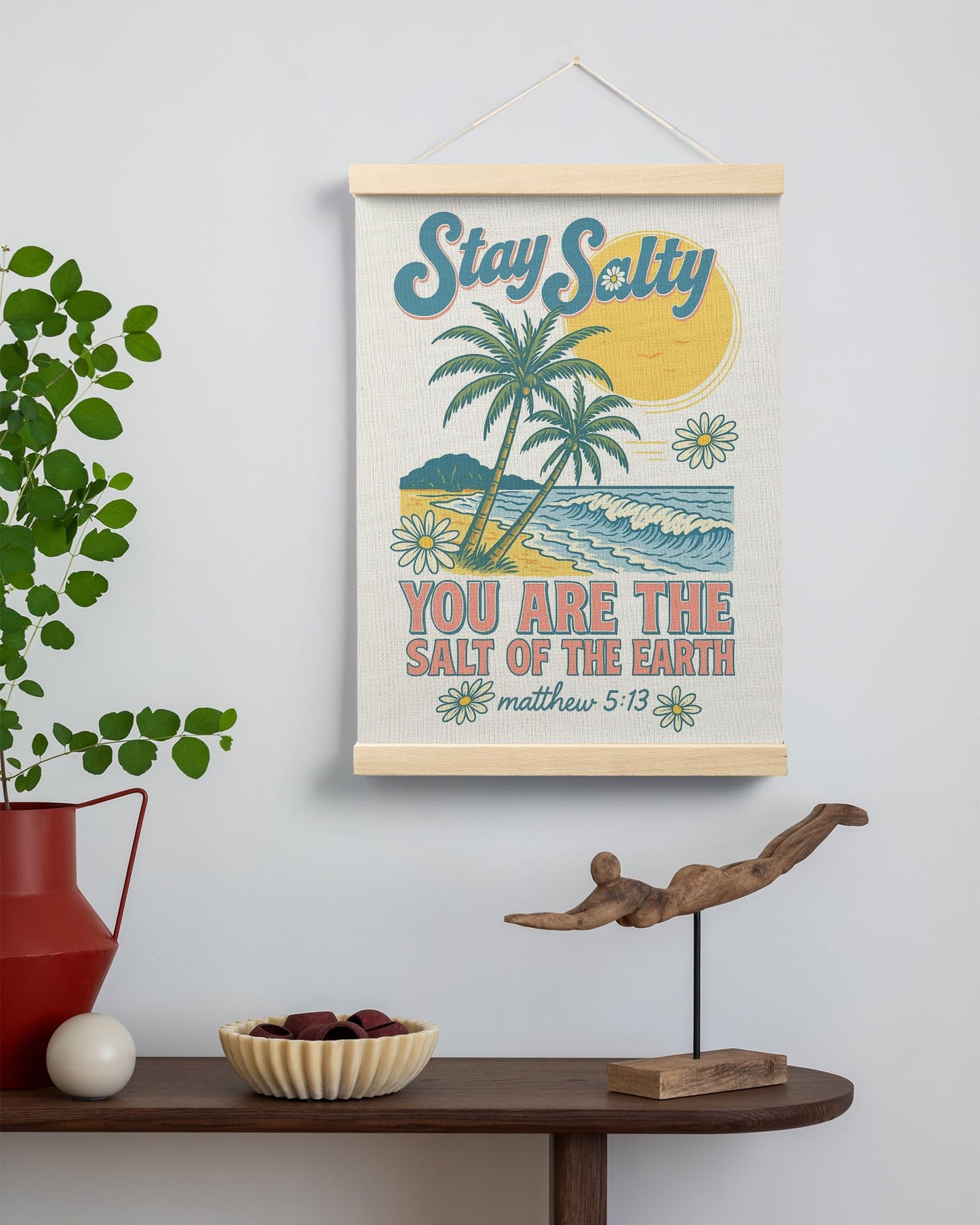 FGFK Summer Tropical Beach Christian Poster Hanger Frame, Beachy Room Decor Aesthetic, Stay Salty Bible Verse Posters Prints Wall Art Decor for Living Room Bedroom Home, 12x16 Inch