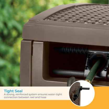 Suncast Hose Reel with Smart Trak Hose Guide, Water-Tight Connection, Durable Resin Construction, 225' Hose Capacity, Brown, Made in the USA