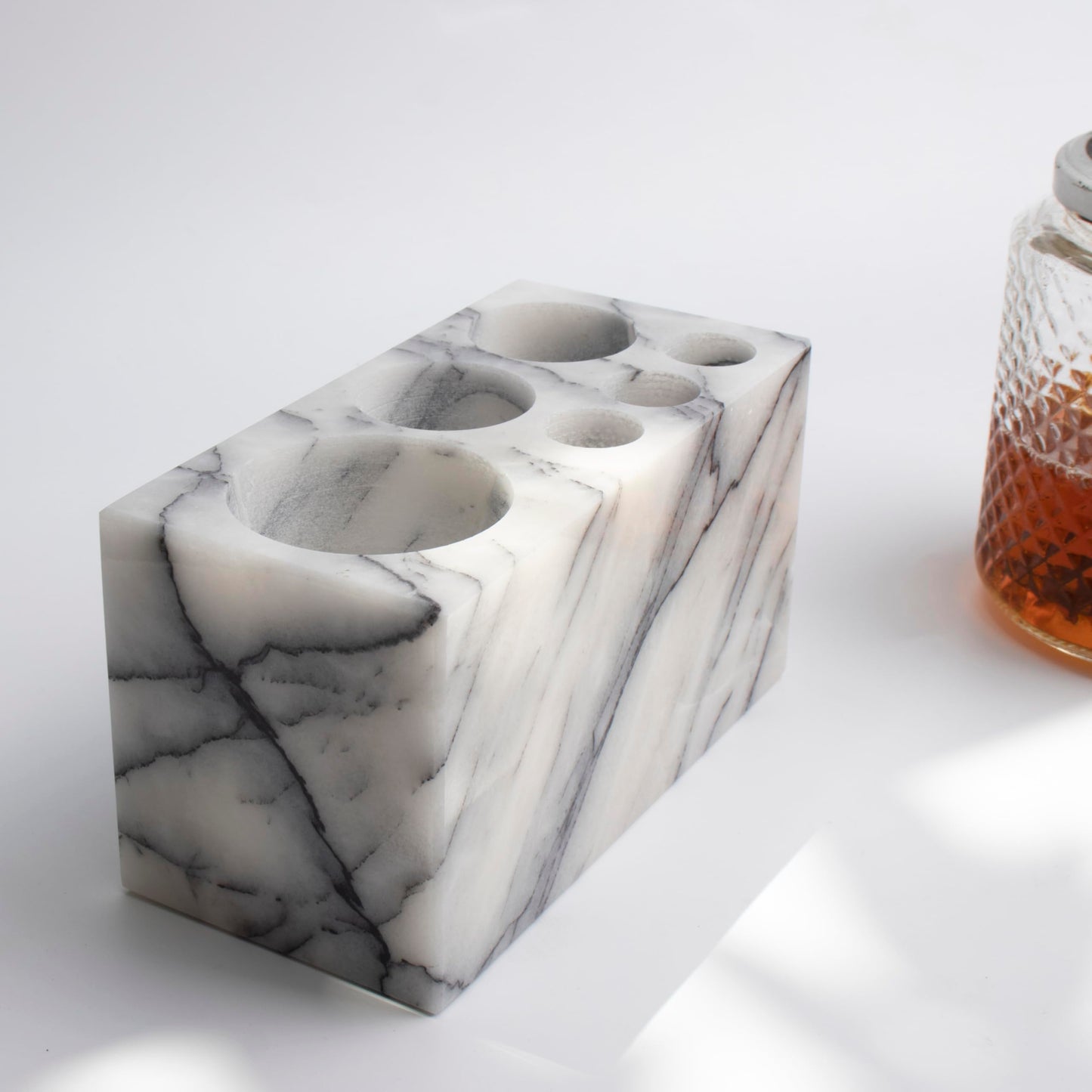 Natural Marble Stone 6-Hole Base Bathroom Holder Storage Rack for Electric Toothbrush/Toothbrush/Toothpaste (Carrara Marble)