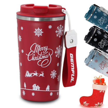 GEMFUL Chirstmas Coffee to go Cup for Her or Him 17oz Double Walled Vacuum Leak Proof Travel Coffee Mug for Hot Drinks (Red)