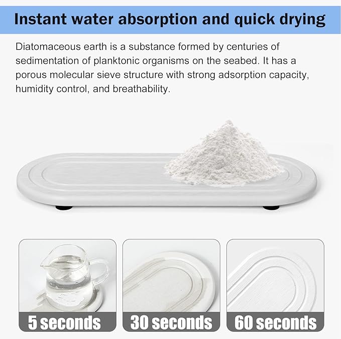 2PCS Water Absorbing Stone Tray, Fast Drying Diatomite Stone Sink Tray