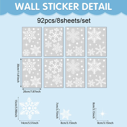 Kasubeso 92Pcs Snowflake Window Clings Decals, Peel and Stick Glitter Christmas Wall Stickers, Removable Winter Xmas Wall Docer for Holiday Party Bedroom Living Room Offices Home Decoration