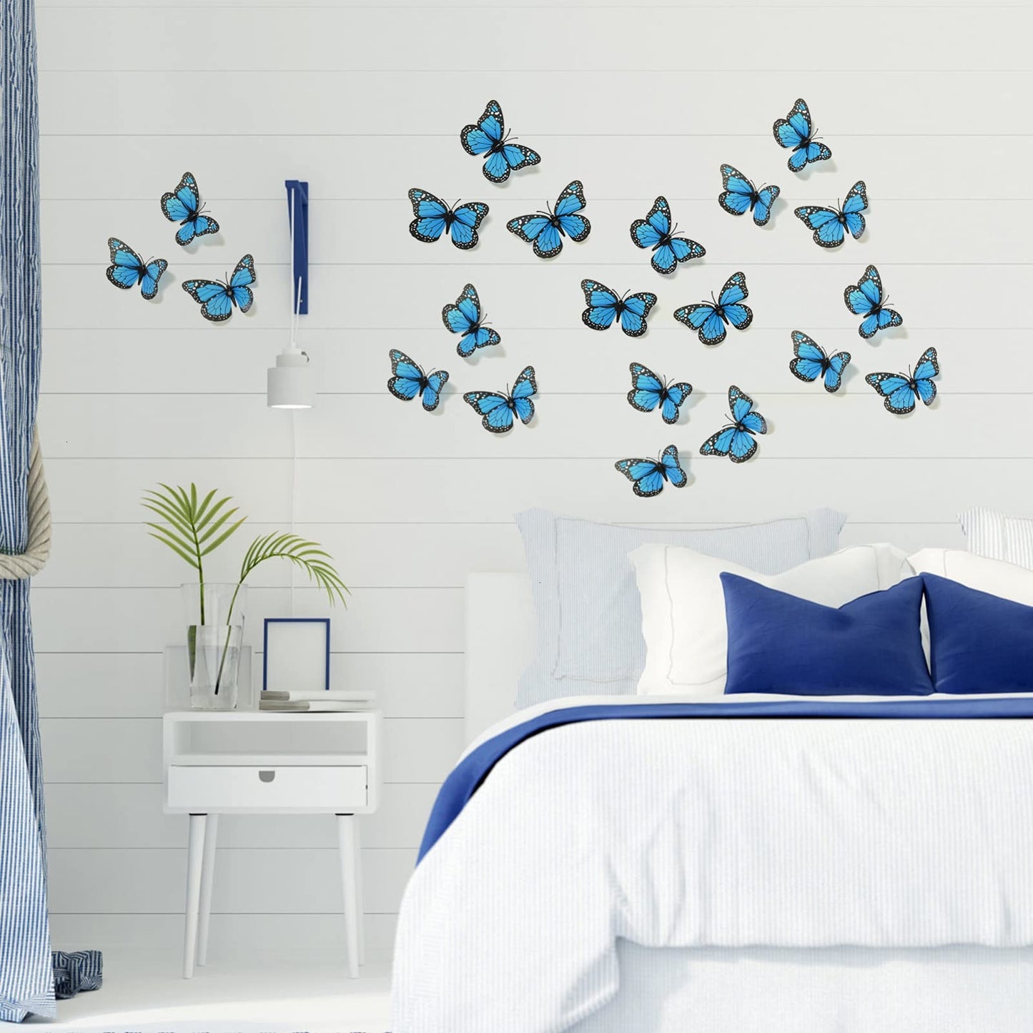 AQUEENLY Monarch Butterfly Decoration 4.72'' Blue Butterflies for Crafts Premium Fake Butterflies Wall Decor for Room, Home, Wedding, Party (12 Pcs)