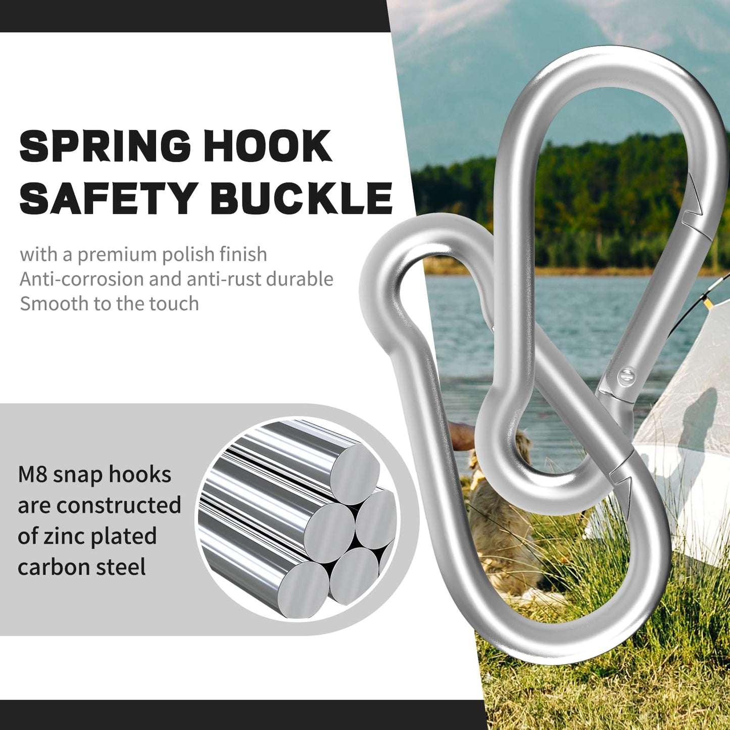 High-PQ Carabiner, Heavy Duty Galvanized Steel Spring Snap Hook Carabiner Clips with 220LBS Holding Capacity, Ideal for Outdoor, Hammock, Swing and Travel (M5 2Inch, 50PCS)