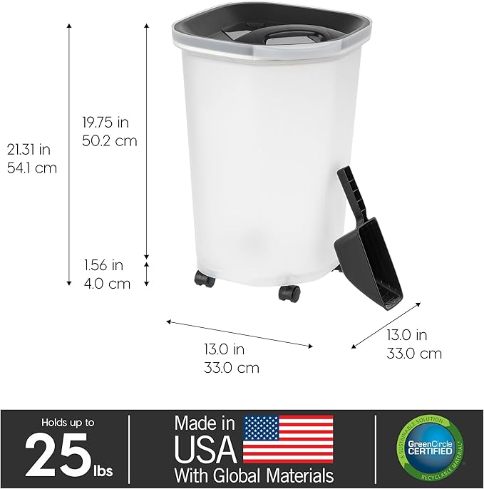 IRIS USA Pet Food Storage Container 25 lbs, Premium 60% Improved Airtight Seal