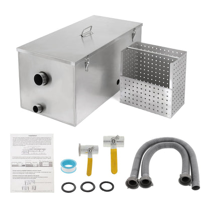 BEAMNOVA Commercial Grease Trap 25lbs Stainless Steel Interceptor, Side Inlet for Restaurant Home Kitchen Tools