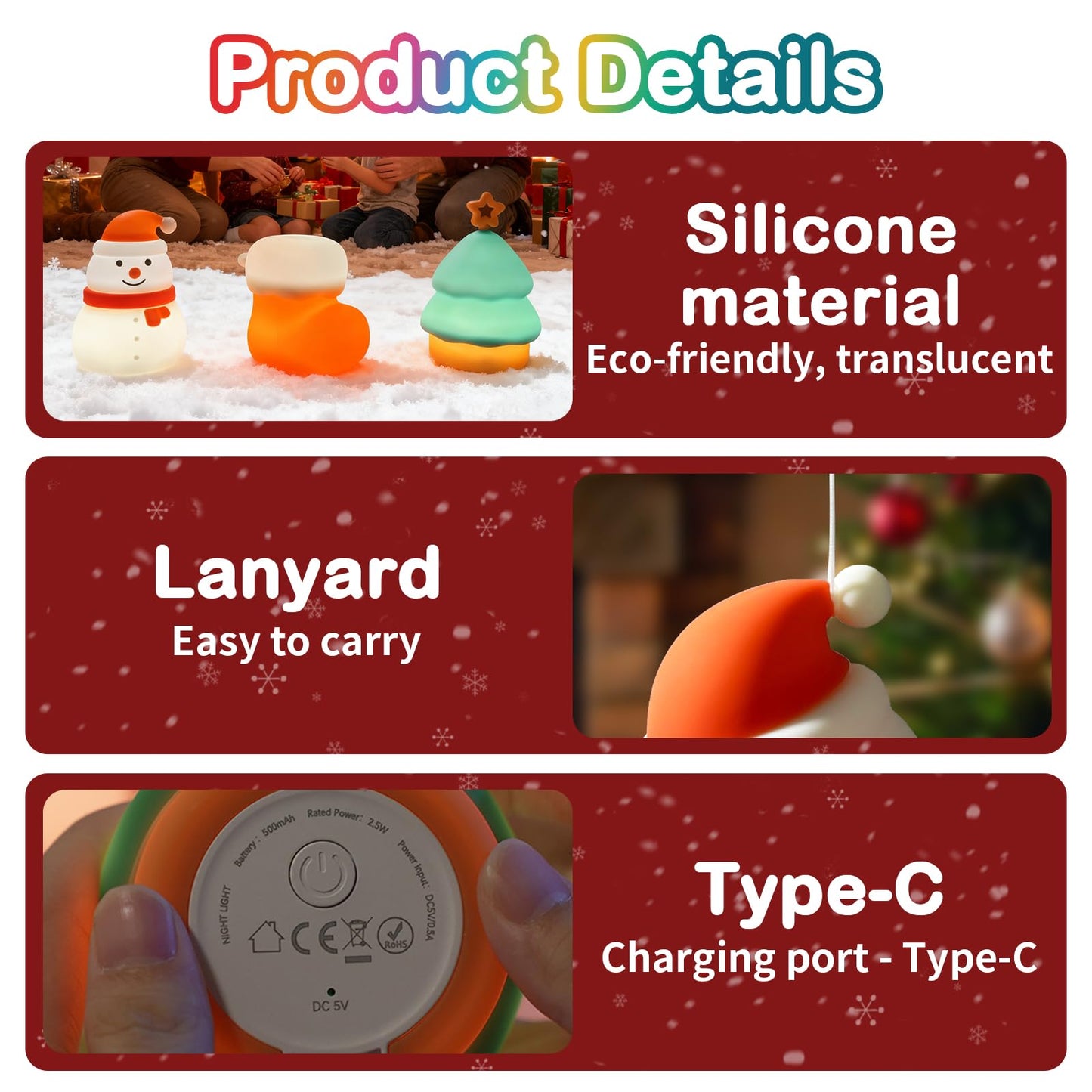 INHXSZU Night Light for Kids,Silicone Snowman Nightlight,Rechargeable Portable Bedside Touch Boot Lamp,Dimmable RGB Christmas Tree Lights for Breastfeeding,Room Decor,Baby Nursery,Gifts for Kids