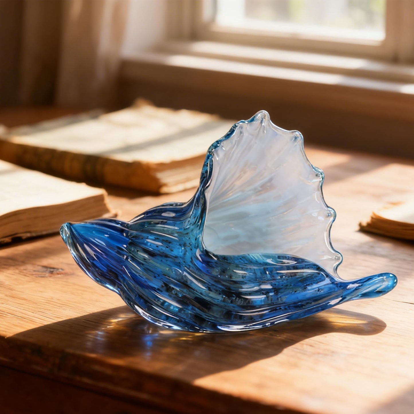 Sea Glass Art Figurines Hand Blown Sea Glass Conch Decor - Ocean Themed Coastal Room Decor, Sea Shell Sculpture Storage for Coastal Room Knick Knacks, Home Kitchen Decorations Above Cabinets (A)