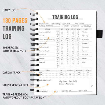 Workout Journal for Men & Women, Workout Planner with Monthly Calendar, ( 8.3" x 6") Grayish-black Texture Hardcover Workout Log Book Track Training, Diet, Progress, Achieve Wellness Goals, Perfect for Fitness Enthusiast