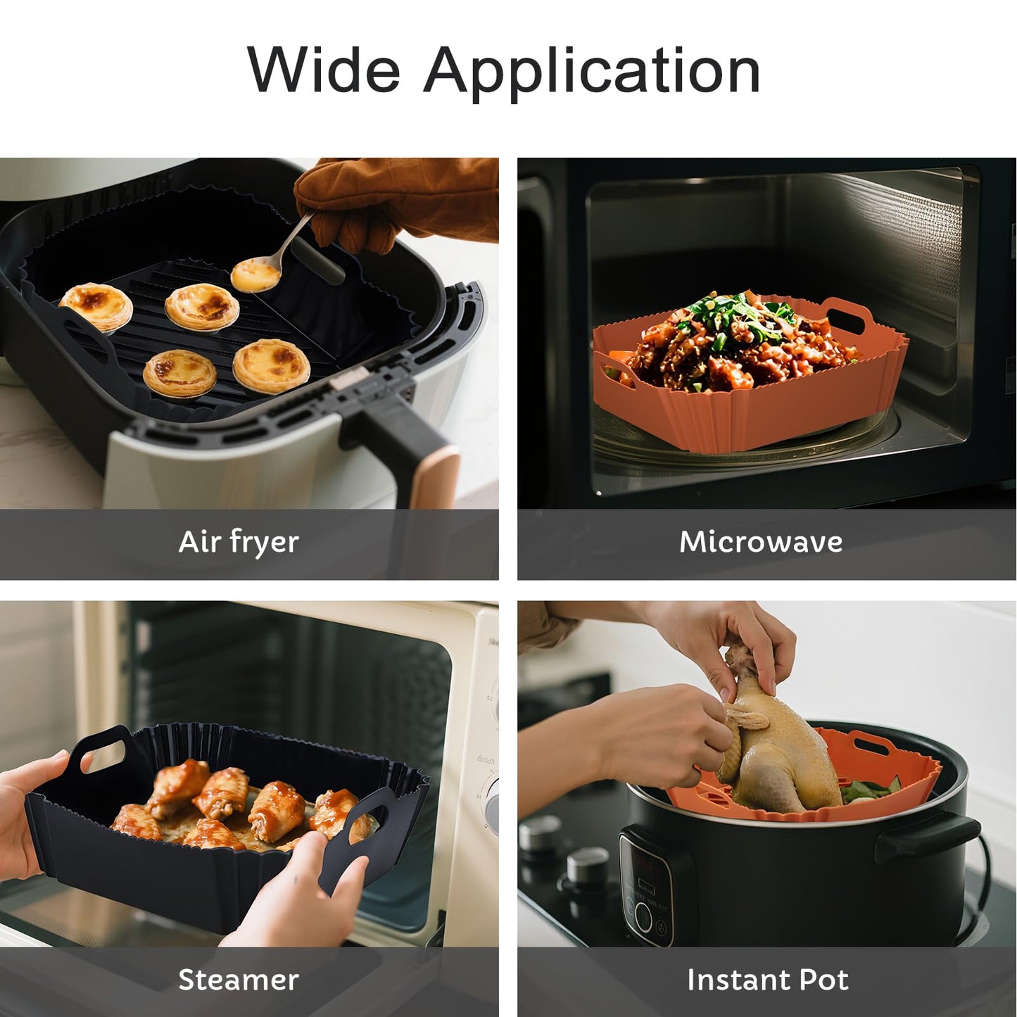 Air Fryer Silicone Liners 2 Pack, Reusable Square Air fryer Basket Liners, 4-7Qt Silicone Baking Tray for Instant Air fryer, Oven Microwave Pot Accessories, Food Grade Kitchen Gadgets