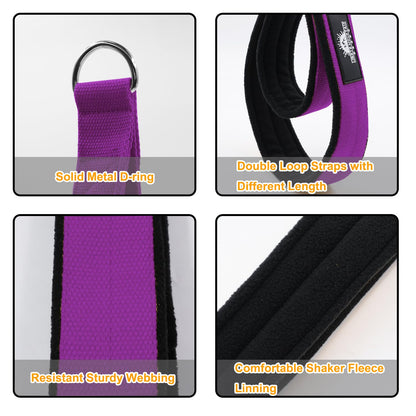 Lights Mountain Durable Pilates Double Loop D-Ring Straps - Padded Handles for Reformer, Yoga & Home Gym Workouts (Purple L)