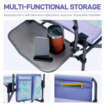 EVER ADVANCED Portable 30.7" Seat Height Tall Folding Camping Chair Directors Chair High Foldable Bar Stool with Side Table for Makeup Artist, Sports Event, Craft Show, Supports 350LBS