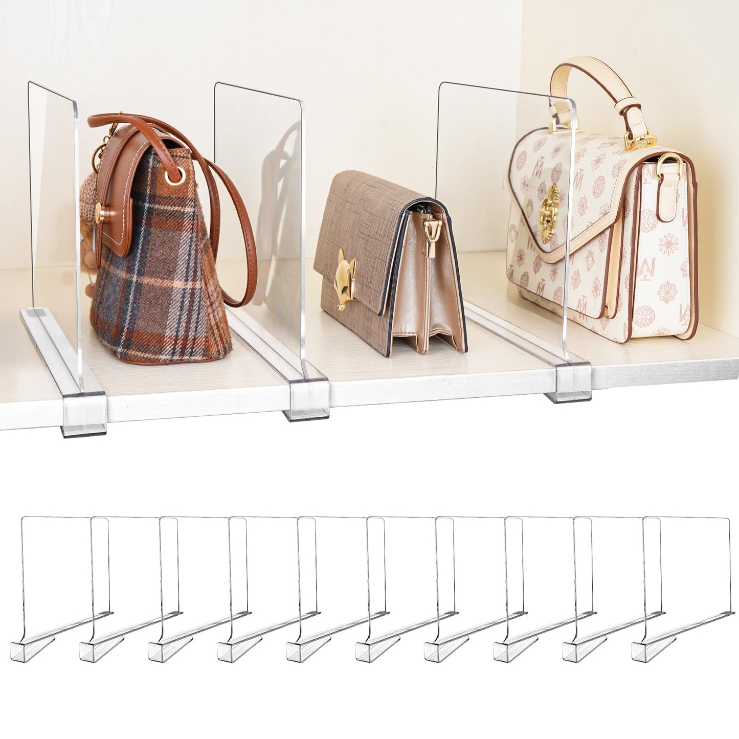 10 Pack Shelf Dividers, Adjustable Shelf Dividers for Closet Organization with Non-Slip Design, Clear Acrylic Shelf Dividers for Clothes, Handbags, Purses, Towels, Bookshelf in Home Organization