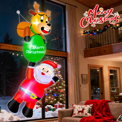 6 Ft Hanging Christmas Inflatables, Reindeer Pulling Gift with Climbing Santa Window Funny Blow Up Outdoor Christmas Decorations with Built-in LEDs Lights for Xmas Yard Lawn Home Roof Holiday Display