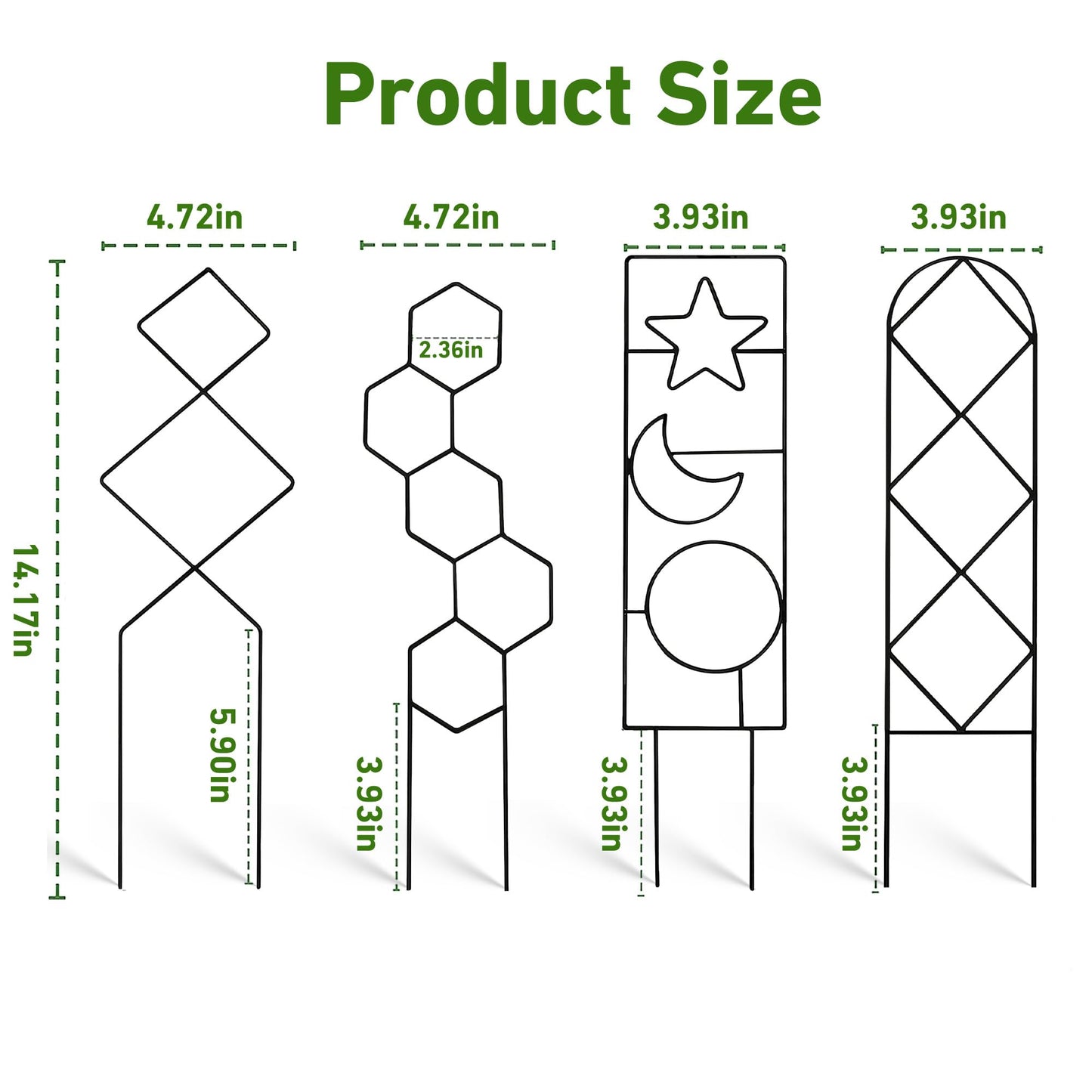 Coomin Small Plant Trellis for Potted Plants, 15in Plant Trellis Indoor, Mini Trellis for Climbing Plants for Hoya Pothos with Ties, Black