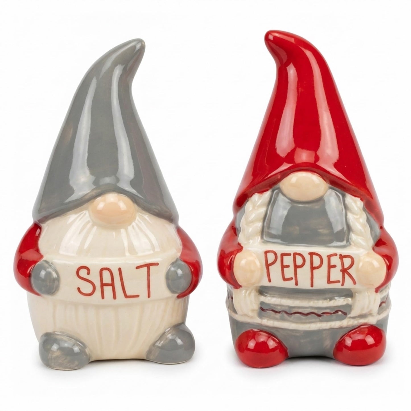 The Bridge Collection Fun Nordic Holiday Gnomes Salt & Pepper Shakers - Christmas Red and Gray Winter Gnomes Salt and Pepper Shaker Set