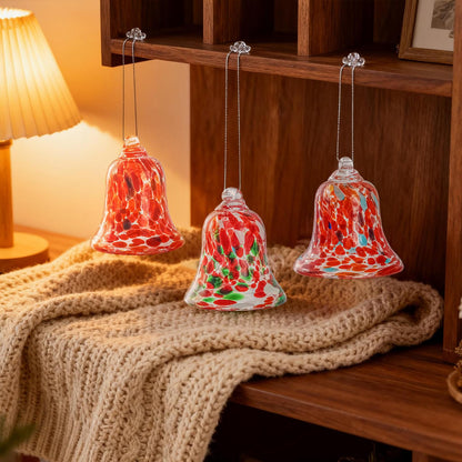 3 Pcs Red Glass Hanging Bell Ornaments for Garden, Patio, and Home