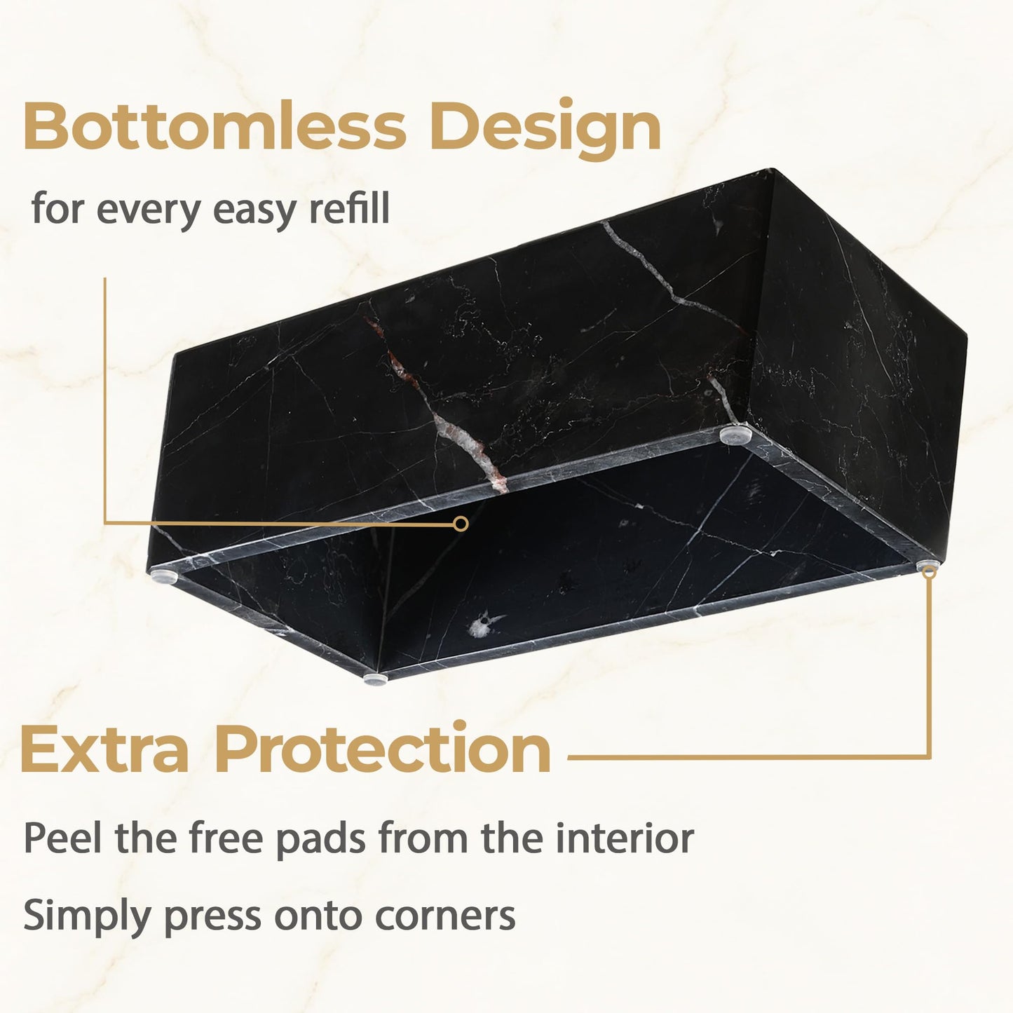 HAMAKAWA Natural Marble Tissue Box Cover, Black Tissue Organizer 10 x 5.5 x 3.9 inch, Heavy Stone Decorative Box, Rectangle Tissue Box Holder for Home Decor, Kitchen, Bathroom, Bedroom