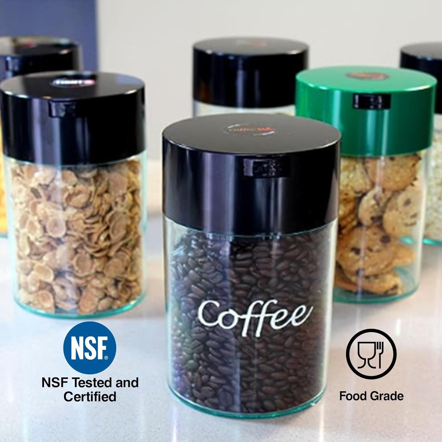 Coffeevac 1LB – Patented Airtight Container | Multi-use Vacuum Container Works as Smell Proof Containers for Ground Coffee and Coffee Bean Containers. White Floral