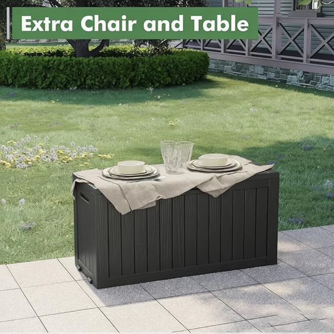 Outdoor Storage Box, Resin Deck Boxes Indoor and outdoor, Waterproof Storage Box Lockable Lid (Black, 85 Gallon)