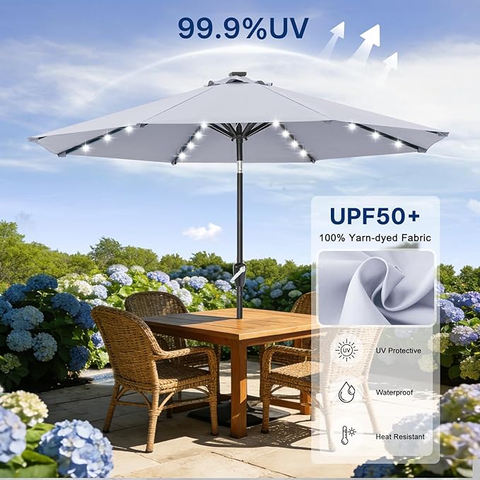 ABCCANOPY 10FT Durable Solar Led Patio Umbrellas with 32LED Lights (Gray)