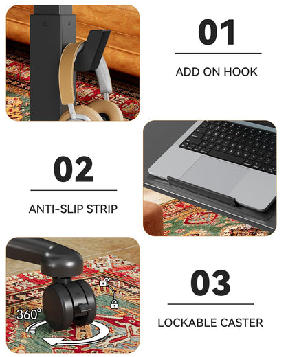 JOY worker Foldable Mobile Standing Desk, Upgraded Height Adjustable Rolling Desk, Max Height 47.6", 90° Tiltable Board & Base, Portable Workstation with Moveable Wheels, Holds Up to 22lbs, Black