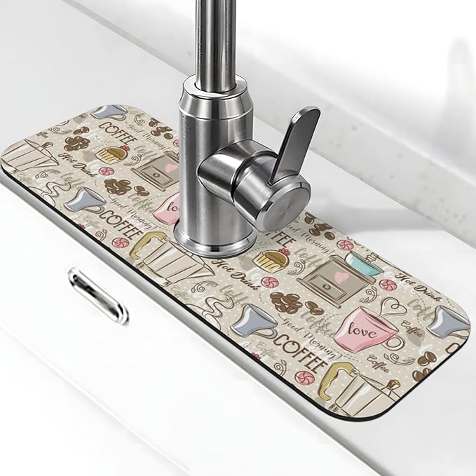 Coffee Time Vintage Espresso Machine Cupcakes Beans Kitchen Sink Splash Guard
