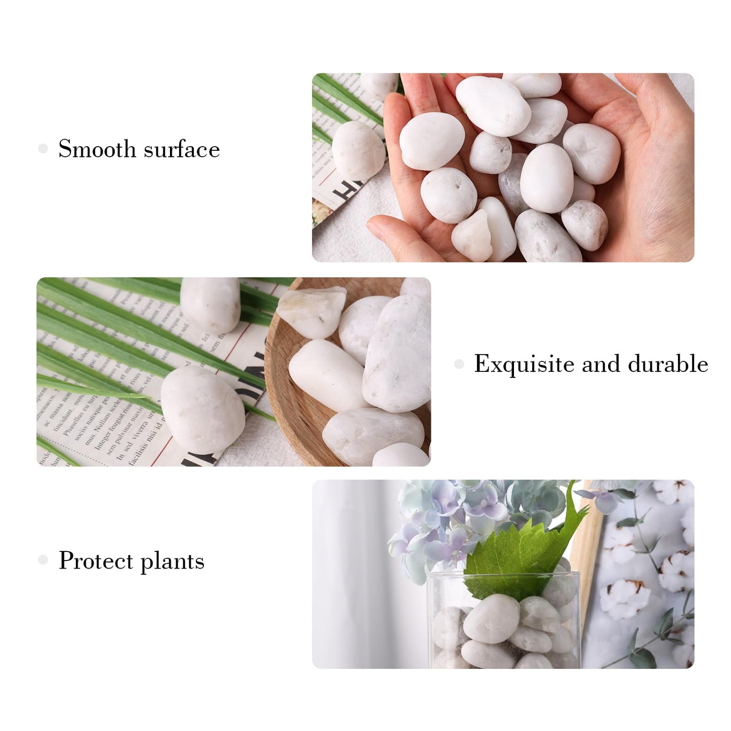 DomeStar 2.7lb White Rocks for Landscaping, White Garden Rocks Polished Pebbles Garden Stones, Pebbles for Indoor, Walkways, Yard, Plants, Aquarium Fish Tank,Vase Filler Decor