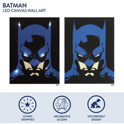 Idea Nuova Batman LED Wall Art,11.5"x15.75" Children's Hanging Décor, Light-Up Artwork for Kids' Rooms
