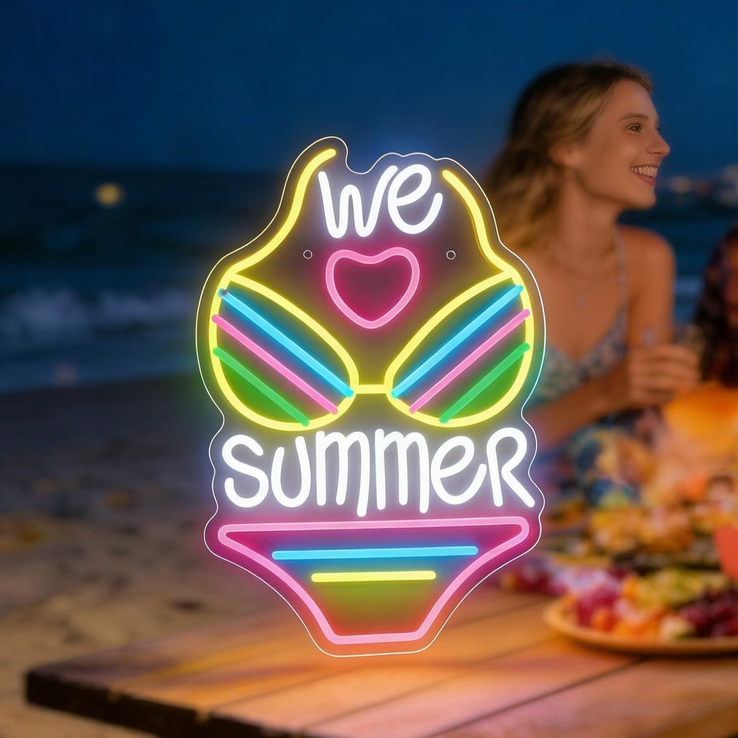 Neonawall Summer Neon Sign for Wall Decor Bikini Light Up Led Sign Birthday Party Gifts Led Decorative Night Signs Room Decorations Supplies Christmas Party Gift for Friend Family Home Photo Prop