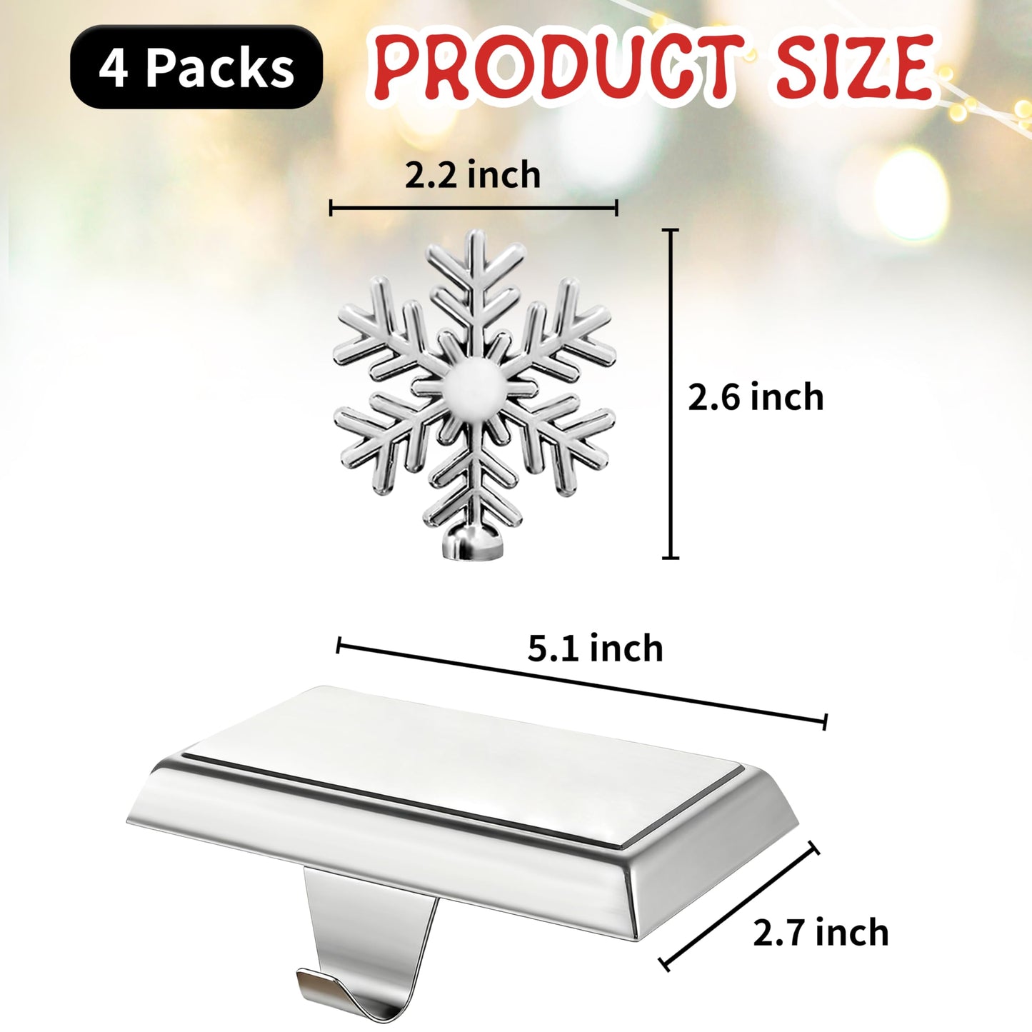 SYITCUN Stocking Holders for Mantle, 4 Pcs Weighted Christmas Stocking Holder, Magnetic Silver Snowflakes Stocking Hooks for Fireplace