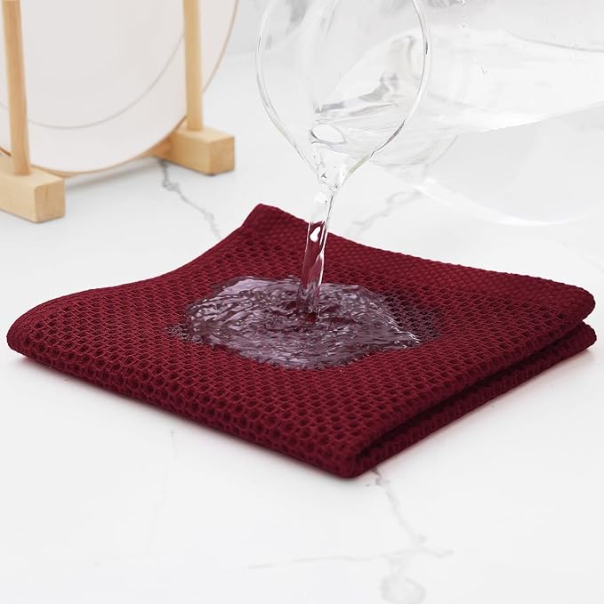 Kitinjoy 100% Cotton Kitchen Dish Cloths, 6 Pack Waffle Weave Ultra Soft