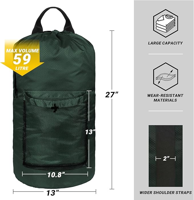 Laundry Bag with Shoulder Straps and Mesh Pocket Laundry Backpack Large