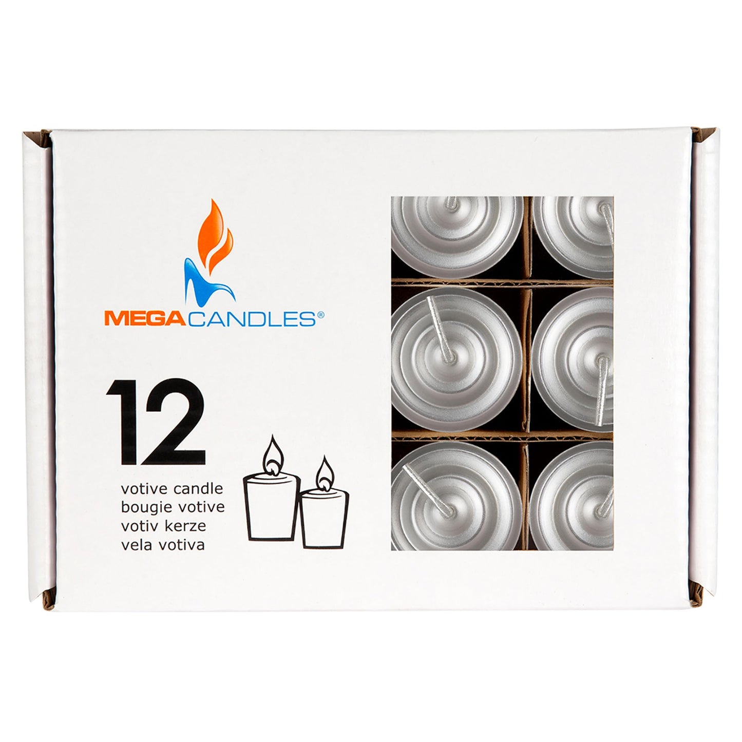 Mega Candles 12 pcs Unscented Silver Votive Candles, Hand Poured Wax Candle 10 Hours 1.38 Inch x 1.5 Inch, Home Décor, Wedding Receptions, Centerpieces, Occasions, Events, Meditations, Holders