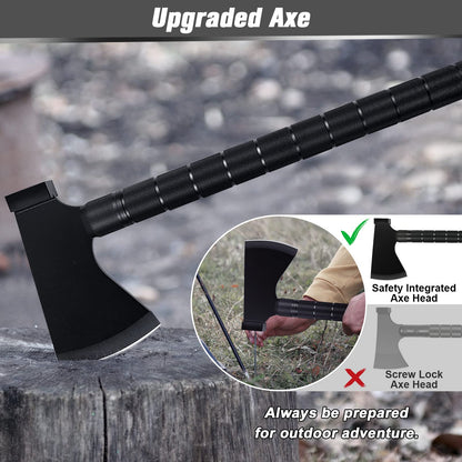 IUNIO Survival Off-Roading Tool Kit, 19 in 1 Folding Shovel, Camping Axe, Multitool, Pickaxe, with Carrying Bag, for Outdoor, Car Emergency (Upgrade Black)