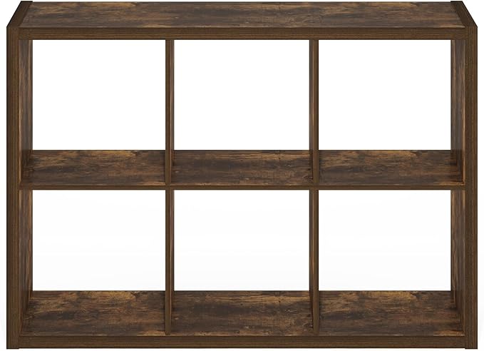 Furinno Cubicle Book Shelf, 6-Cube Bookshelf, Extra Thick Frame Horizontally &