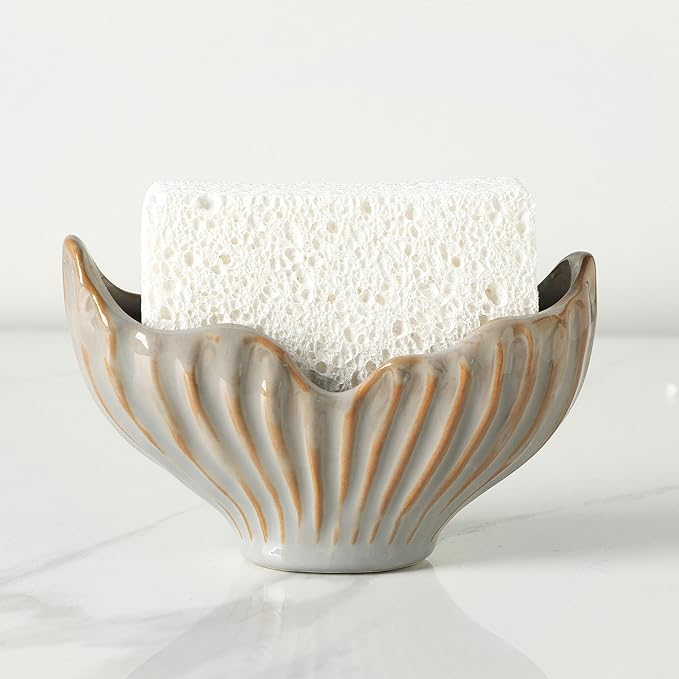 Sponge Holder for Kitchen Sink, Ceramic Sponge Holder