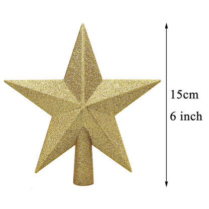 Aneco Gold Glitter Mini Christmas Tree Topper Shatter-Proof 6 Inch Christmas Tree Decoration Treetop for Holiday Ornament or Home Decor