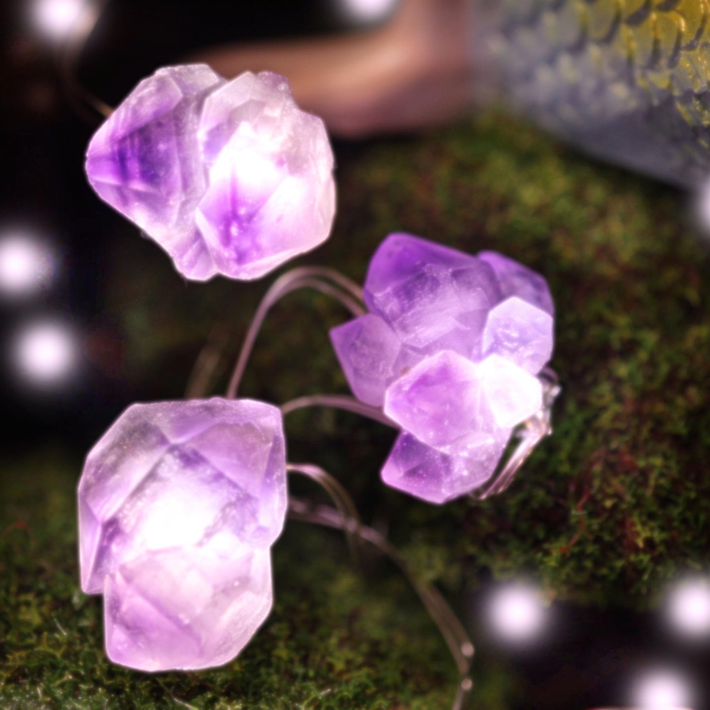 JASHIKA Genuine Amethyst Crystal Fairy Lights, Natural Healing 20 Raw Stones String of Lights 6.5ft Remote Control USB Plug in for Reiki Ornaments Bedroom Wedding Decoration
