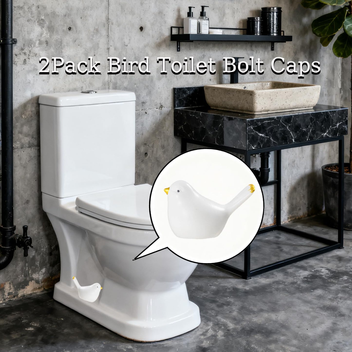 2Pack Bird Toilet Bolt Caps,Toilet Bolt Covers Decorative,Cute Funny Ceramics Bird Decorative,Closestool Bottom Easy Installation Replacement Parts（J-khaki）
