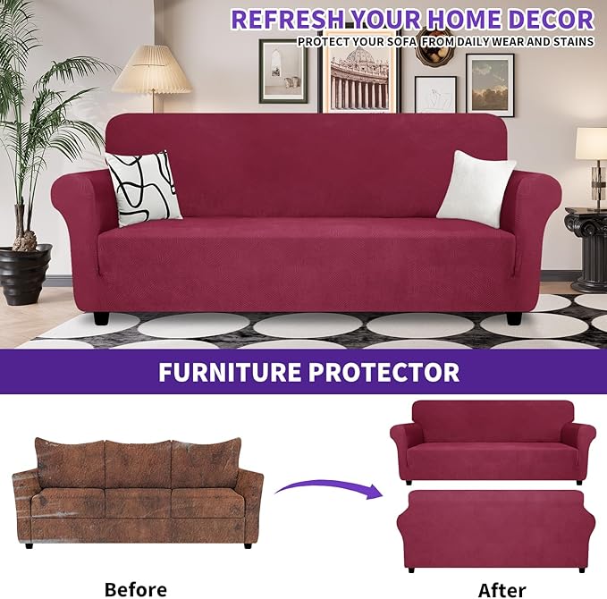 ZNSAYOTX Super Stretch Couch Cover, New Striped Sofa Covers Fitted Slipcovers