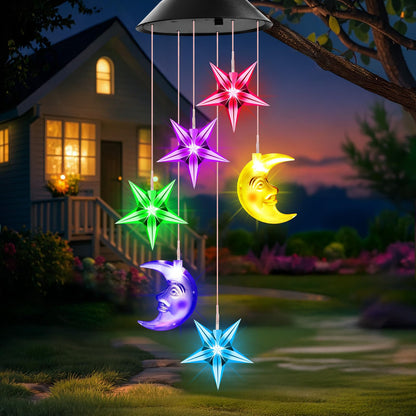 Birthday Gifts for Women Mom Grandma Her Wife, Winzwon Solar Lights Outdoor Wind Chimes for Outside Garden Yard Patio Porch Deck Hanging Decor, Moon and Star Gifts for Mothers Day