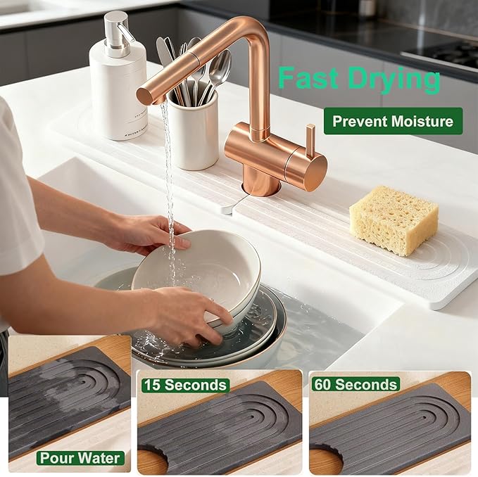 Stone Faucet Mat for Kitchen Sink, Diatomite Drying Stone Mat & Sink Protectors