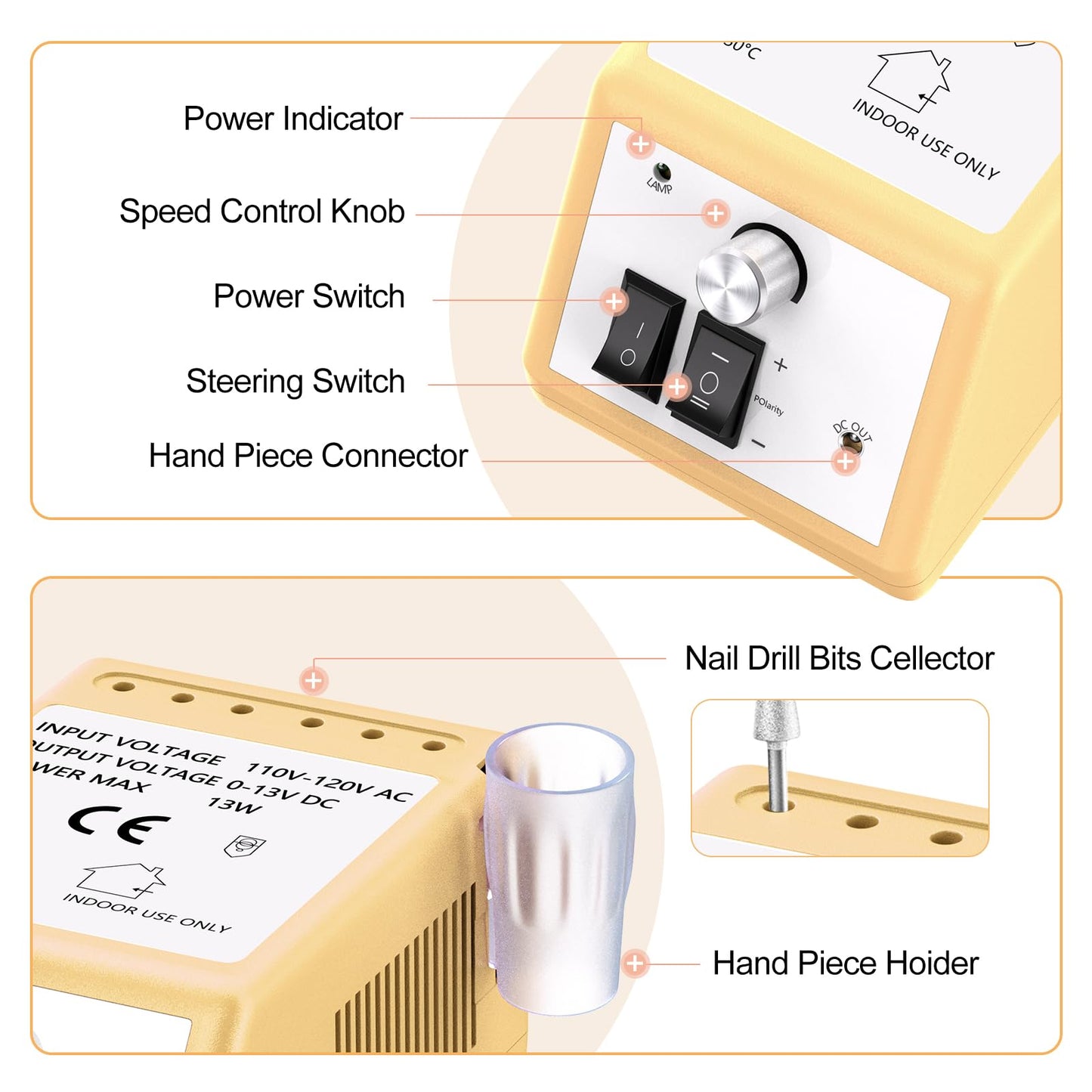 20000RPM Electric Nail Drill Professional Nail File Drill Acrylic Nails Kit for Manicure Gel Nail Polish Remover with 1 Pack of Sanding Bands(Pink)