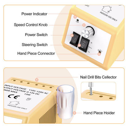 20000RPM Electric Nail Drill Professional Nail File Drill Acrylic Nails Kit for Manicure Gel Nail Polish Remover with 1 Pack of Sanding Bands(Pink)