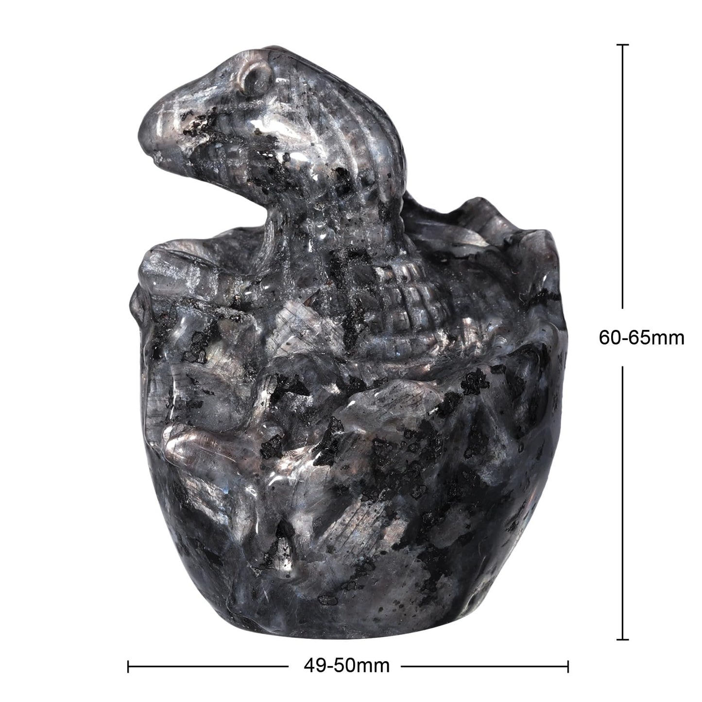 Rockcloud Handmade Healing Crystal Black Labradorite Dinosaur Egg Statue Meditation Stone Animals Sculpture for Home Decoration