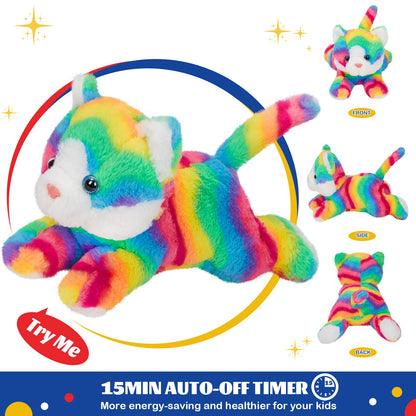 Glow Guards 13" Light up Musical Rainbow Cat Stuffed Animal,LED Night Light Glowing Singing Snuggle Kitty Plush Toy Glow in The Dark,Christmas Birthday Gifts for Toddlers Kids Children